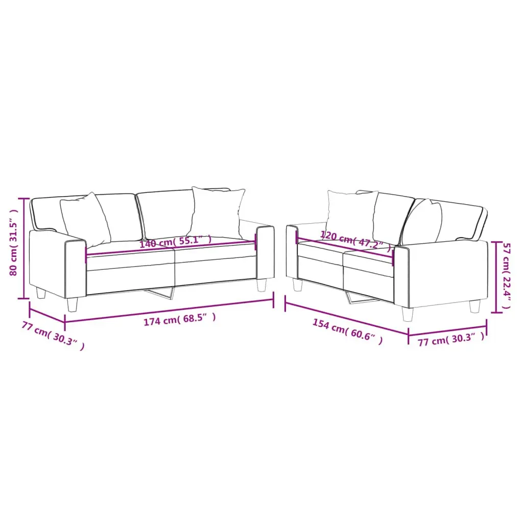 2 Piece Sofa Set Brown Faux Leather Upholstery with Throw Pillows