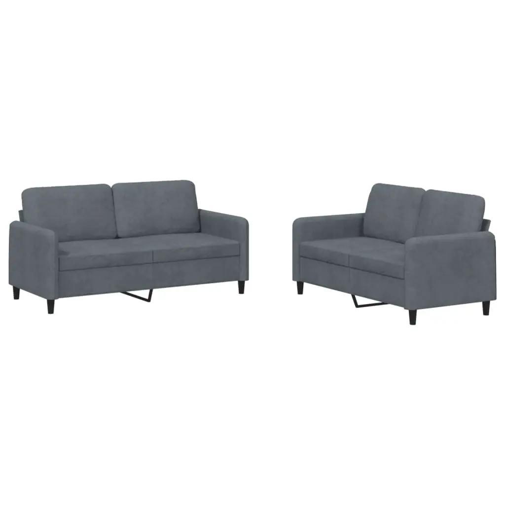 2 Piece Sofa Set Grey Velvet Upholstered Padded Seating
