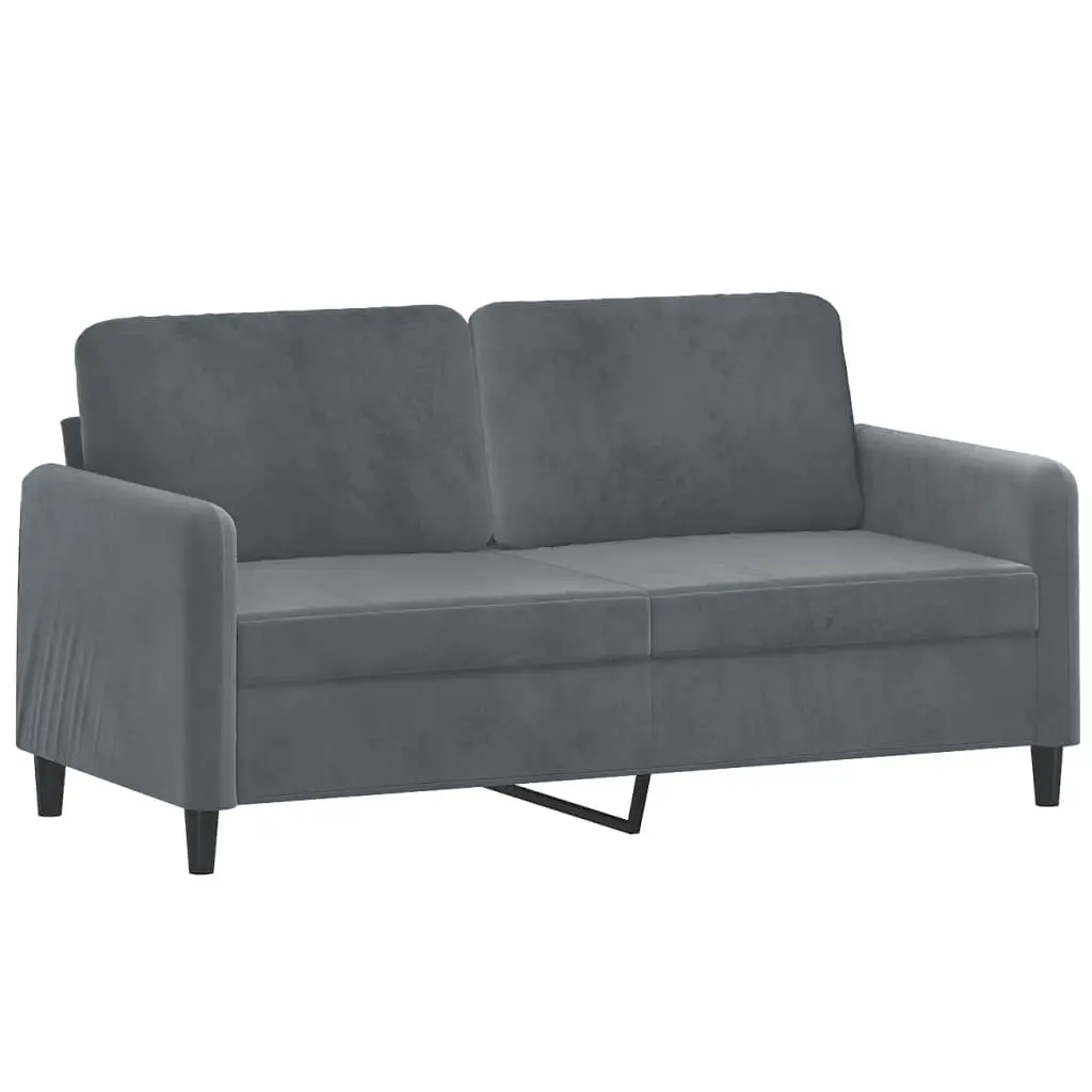 2 Piece Sofa Set Grey Velvet Upholstered Padded Seating