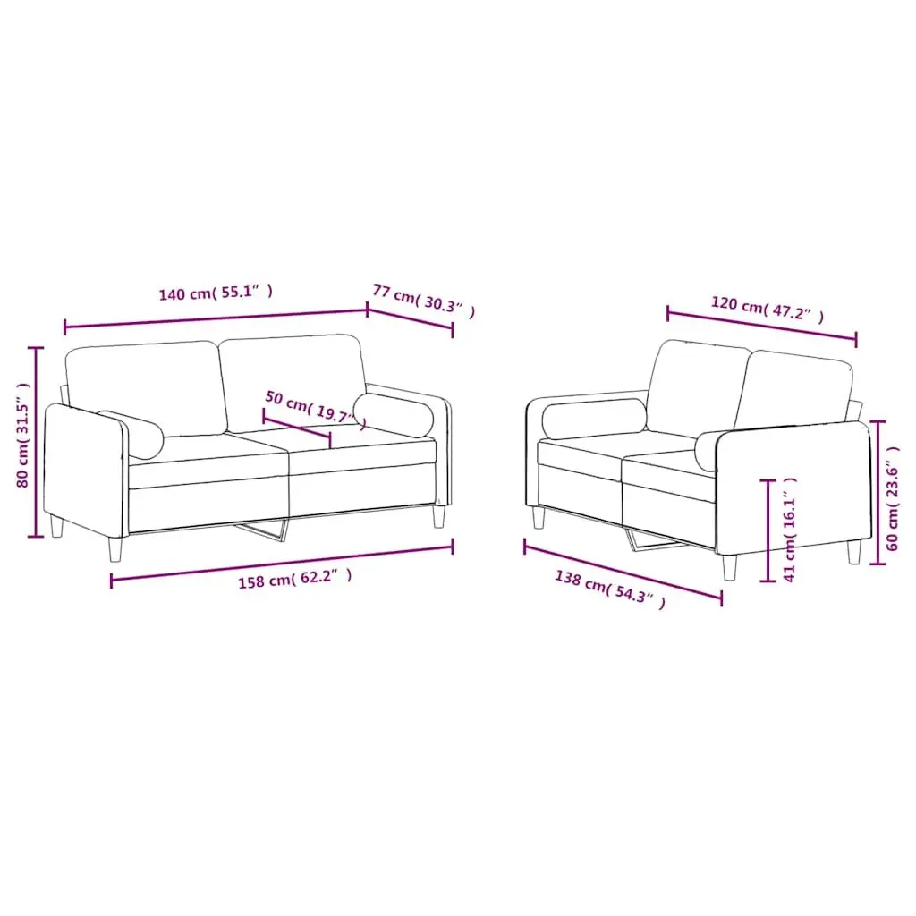 2 Piece Sofa Set Black Velvet Furniture Living Room Couch with Roll Pillows