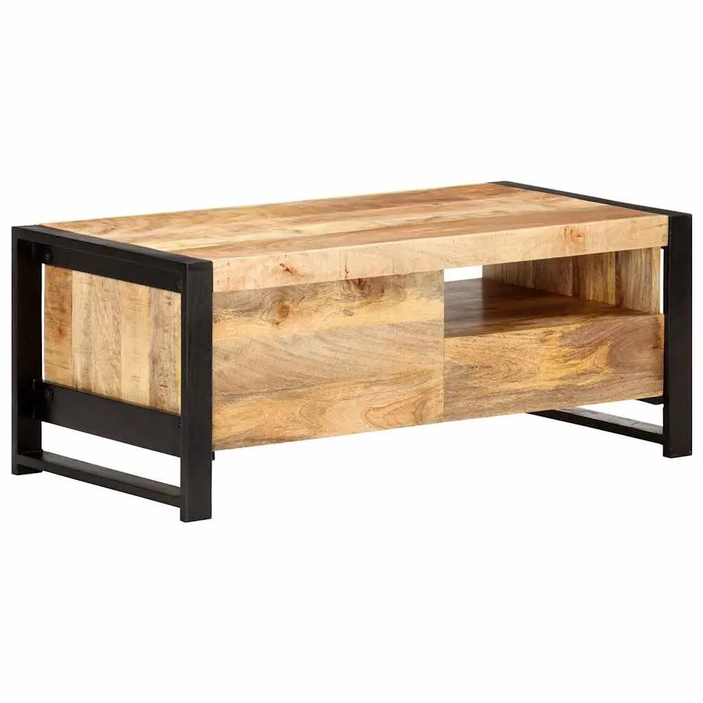 Coffee Table 100x50x40cm Industrial Style Solid Mango Wood with Storage Door Drawer Shelf
