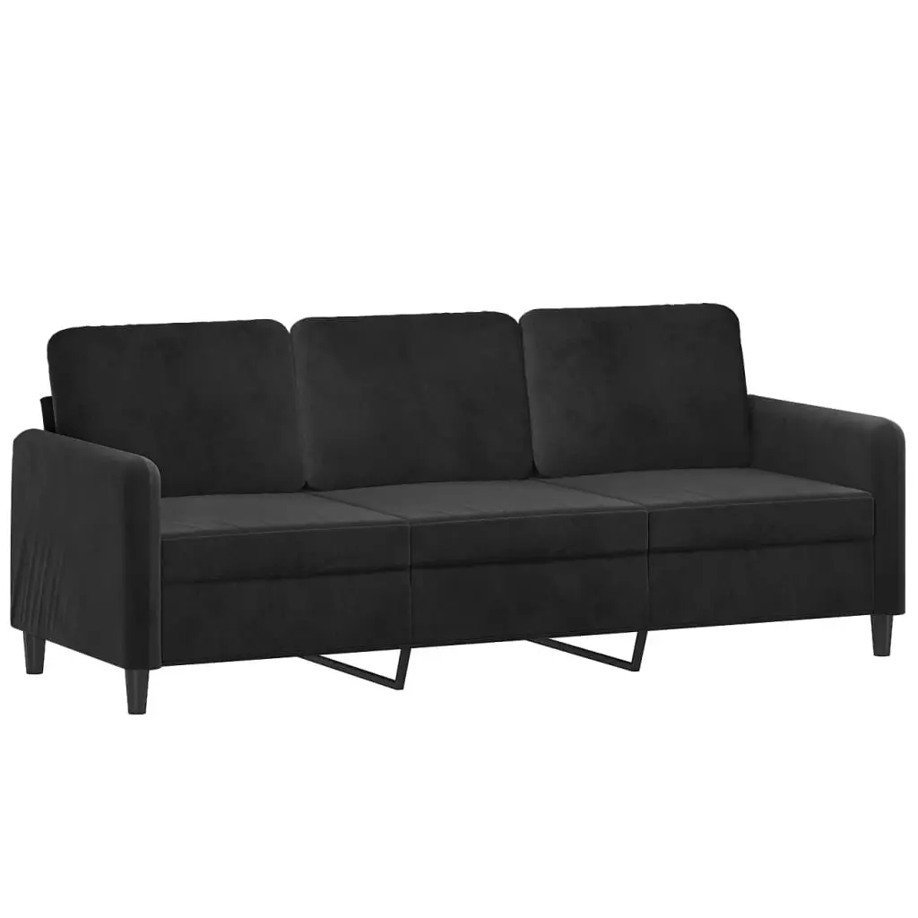 3 Piece Sofa Set Black Velvet Lounge Suite with Footstool