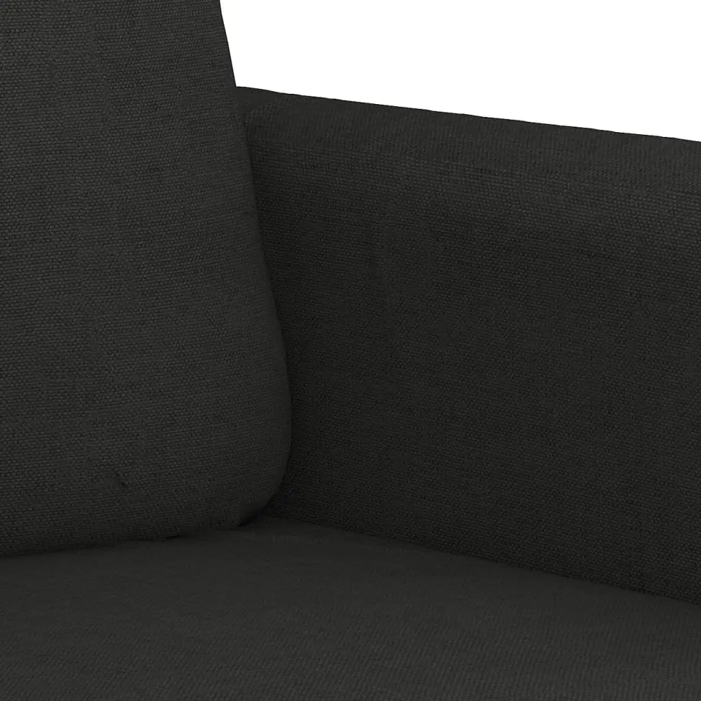 3 Piece Sofa Set with Throw Pillows Footstool Black Fabric Living Room Couch