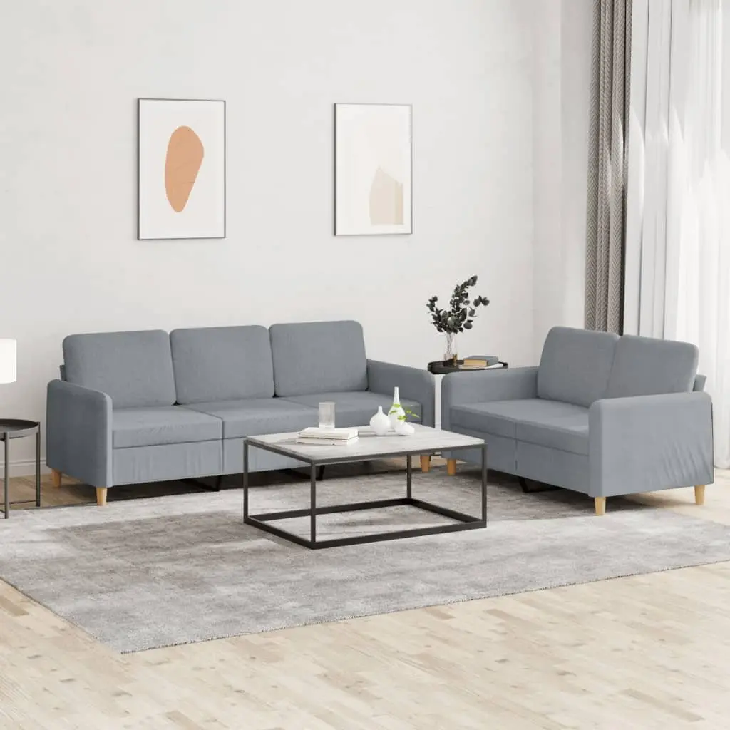 Fabric Sofa Set 2 Piece Light Grey Durable Construction Thickly Padded