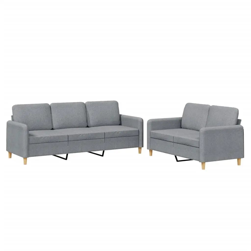 Fabric Sofa Set 2 Piece Light Grey Durable Construction Thickly Padded