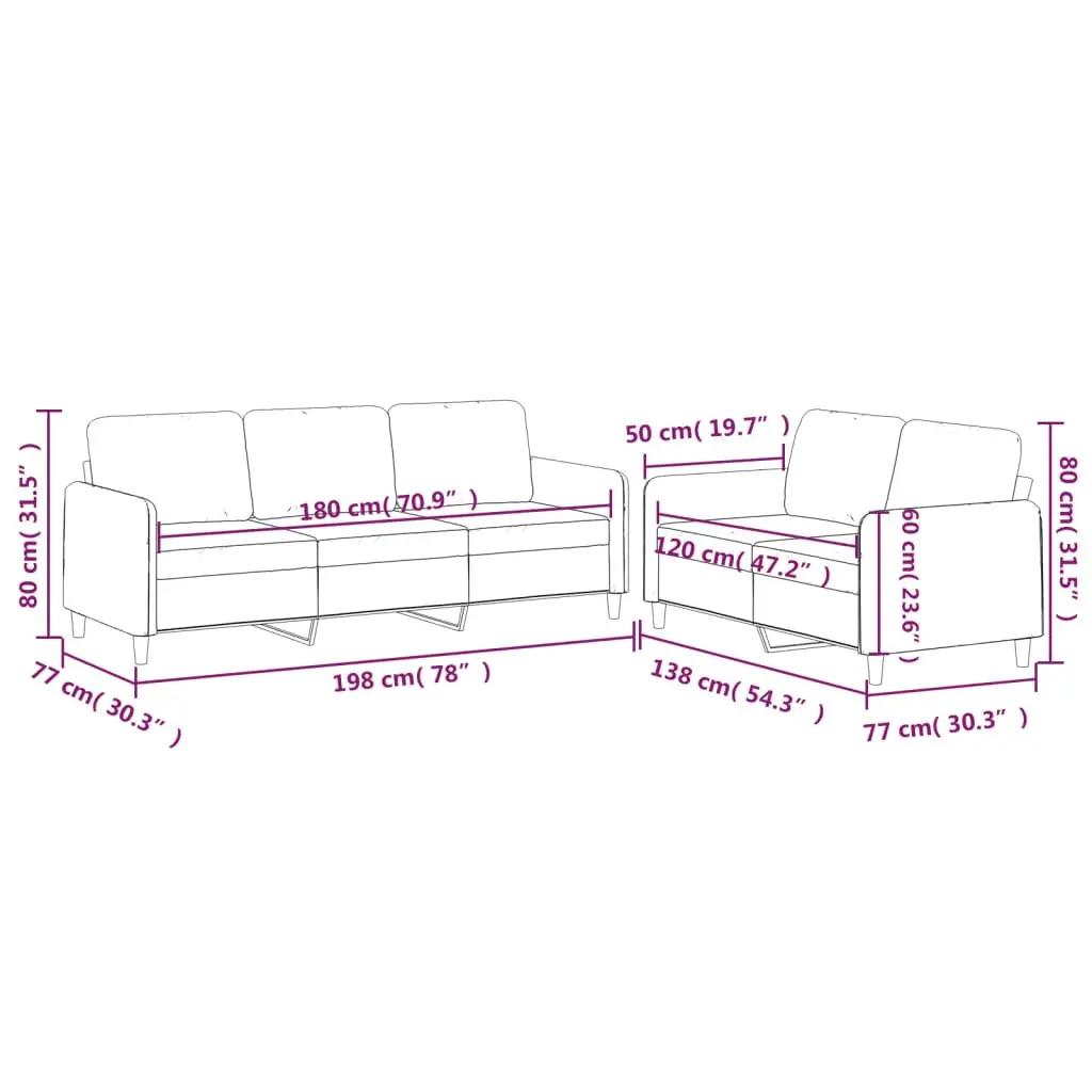 2 Piece Sofa Set Black Fabric Durable Upholstery Thickly Padded Cushions