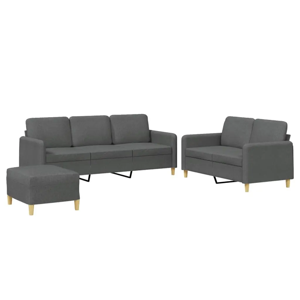 Grey Fabric Sofa Set 3 Piece Living Room Furniture with Cushions and Footstool