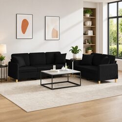 Stylish Black Fabric Couch 2 Piece Set with Cushions