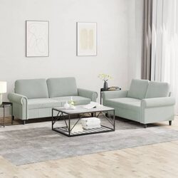 Elegant Grey Velvet Lounge Suite: 2 Piece Sofa with Cushions