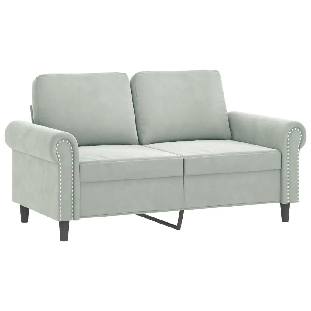 2 Piece Sofa Set Grey Velvet with Pillows Comfortable Sectional Living Room