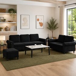 Revamp Your Living Space with 3 Piece Black Velvet Sofa Set