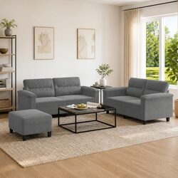 3 Piece Sofa Set Grey Microfibre Fabric Couch Lounge Suite with Cushions