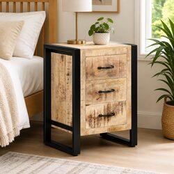 Bedside Cabinet 40x35x55 cm Solid Mango Wood Nightstand with 3 Drawers Storage