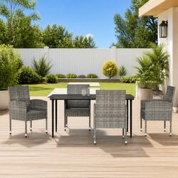 Stylish 5 Piece Grey Poly Rattan Garden Dining Set