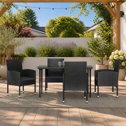 Outdoor Garden Dining Set with Black Cushions