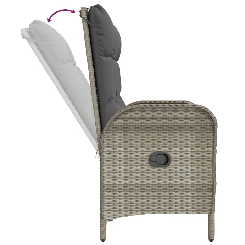 Outdoor Furniture Set Grey Poly Rattan 2 Piece Garden Dining Set with Reclining Bench and Cushions