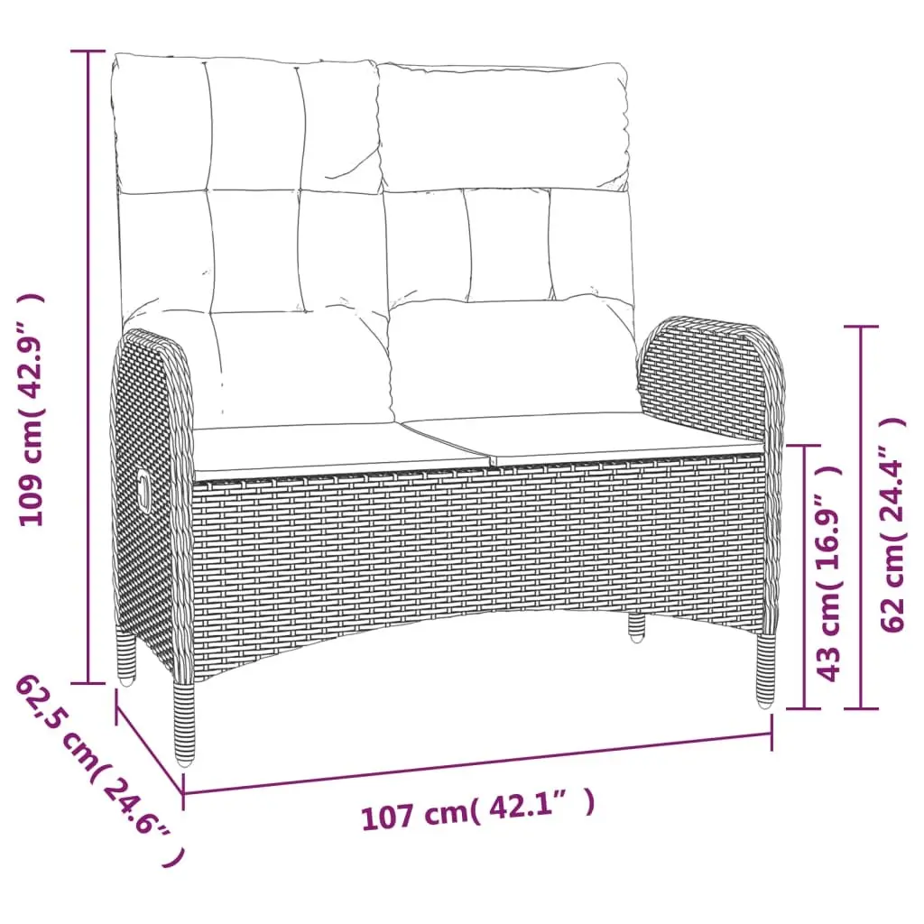 Outdoor Furniture Set Grey Poly Rattan 2 Piece Garden Dining Set with Reclining Bench and Cushions