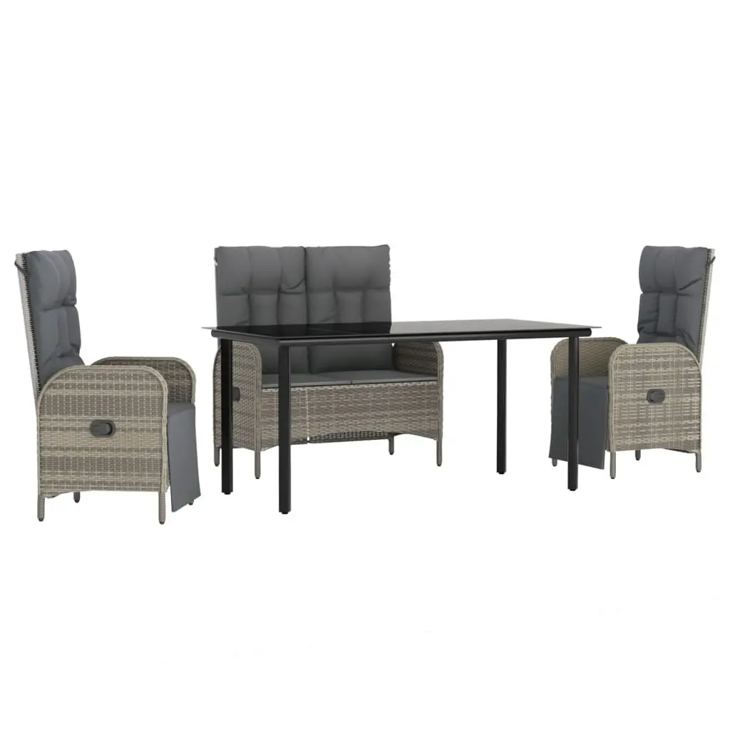 4 Piece Garden Dining Set Grey Poly Rattan Outdoor Furniture with Cushions and Adjustable Reclining Backrest