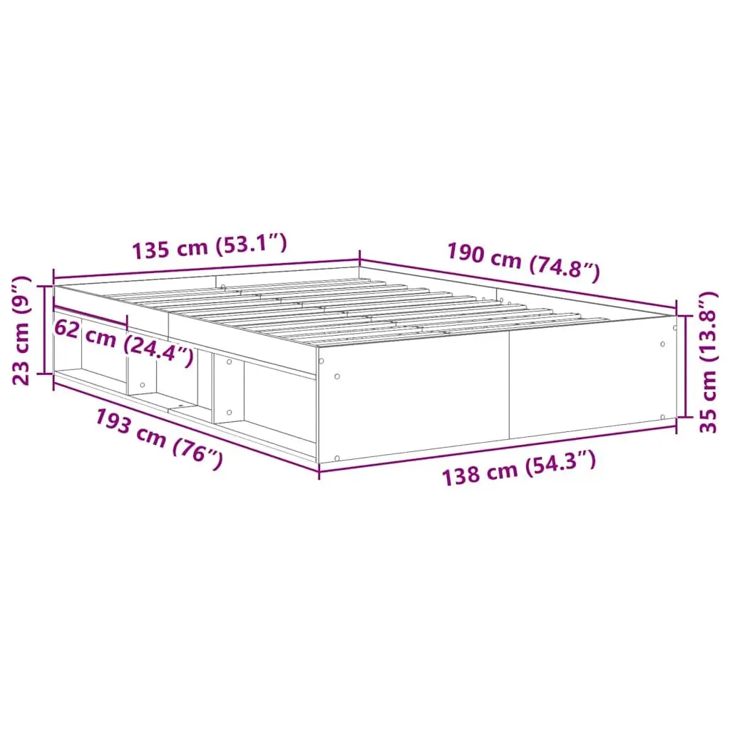 Wooden Bed Frame Queen Size Engineered with Storage Compartments Brown