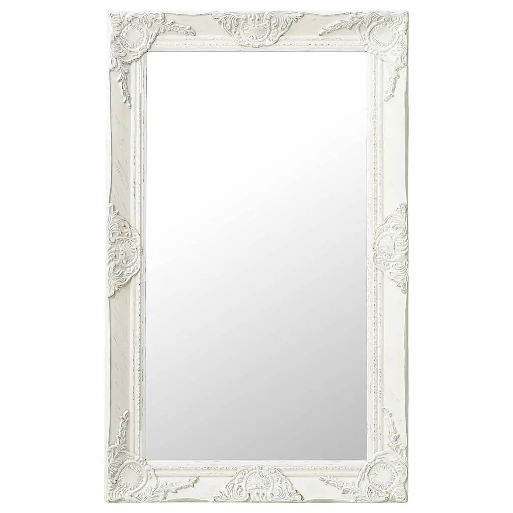 Wall Mirror 50 x 80 cm Baroque Style White Ornate Frame Bevelled Edge Home Decor