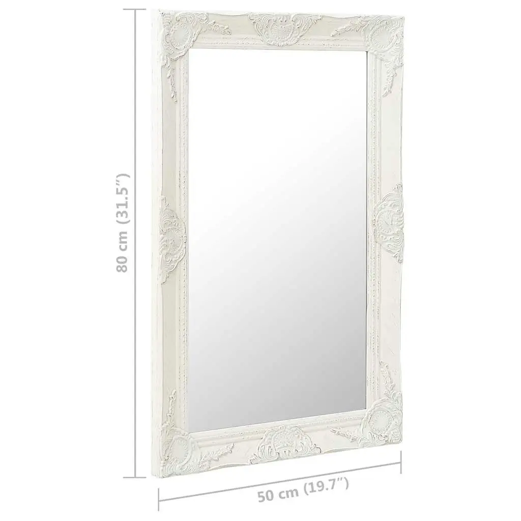Wall Mirror 50 x 80 cm Baroque Style White Ornate Frame Bevelled Edge Home Decor