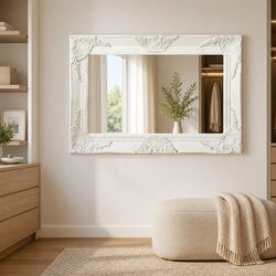 Wall Mirror Baroque Style 60x40 cm White Ornate Frame Decor