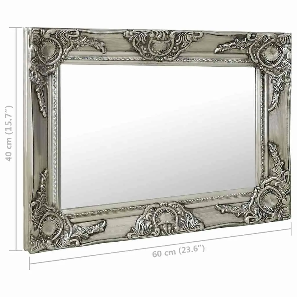 Wall Mirror 60x40 cm Baroque Style Silver Ornate Frame Decor