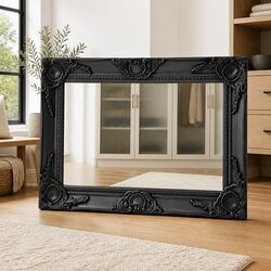 Wall Mirror Baroque Style 60x40 cm Black Ornate Frame Decor