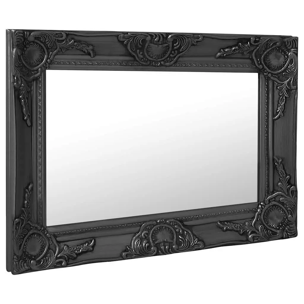 Wall Mirror 60x40 cm Black Ornate Frame Baroque Style Decor