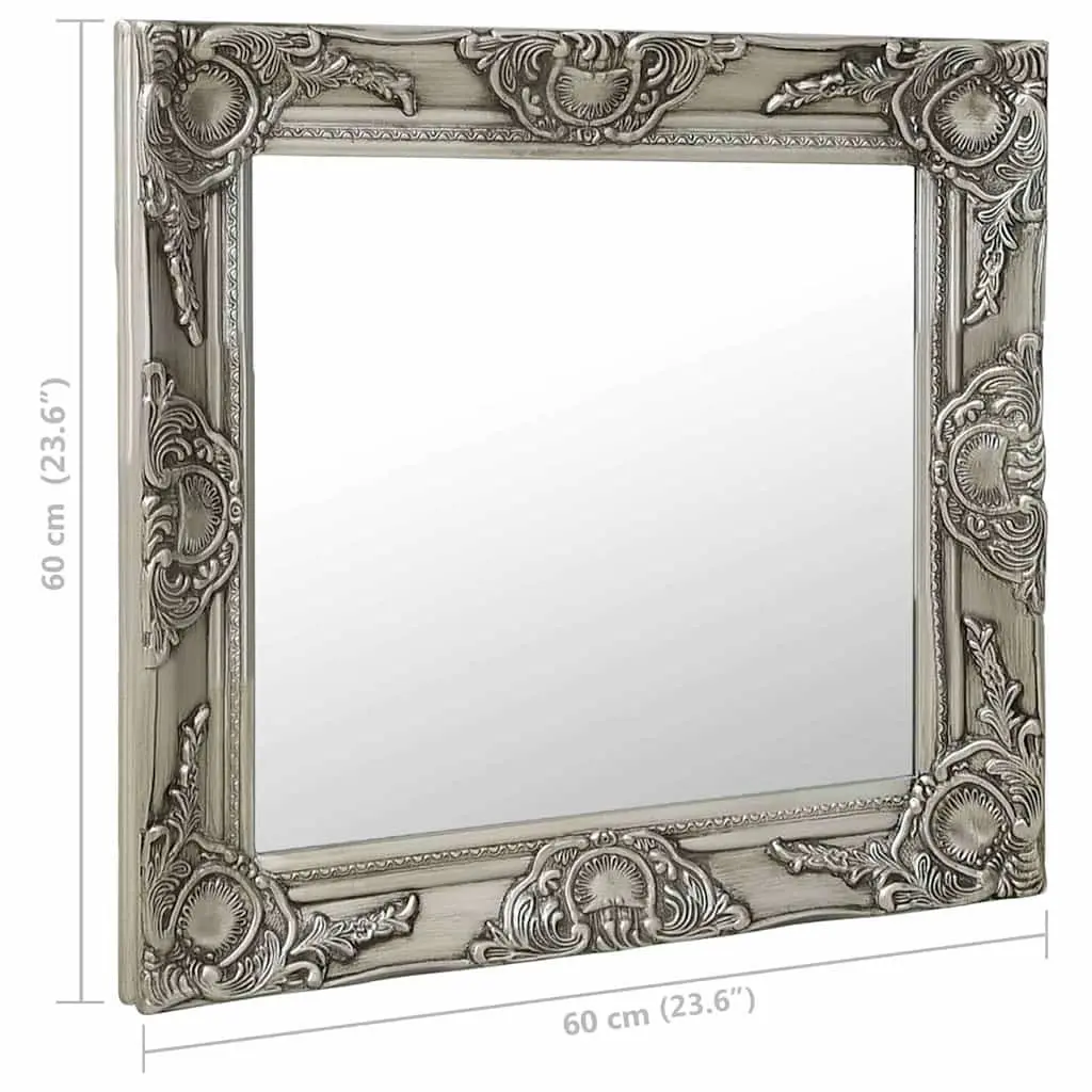 Wall Mirror 60x60 cm Baroque Style Silver Frame Ornate Decor