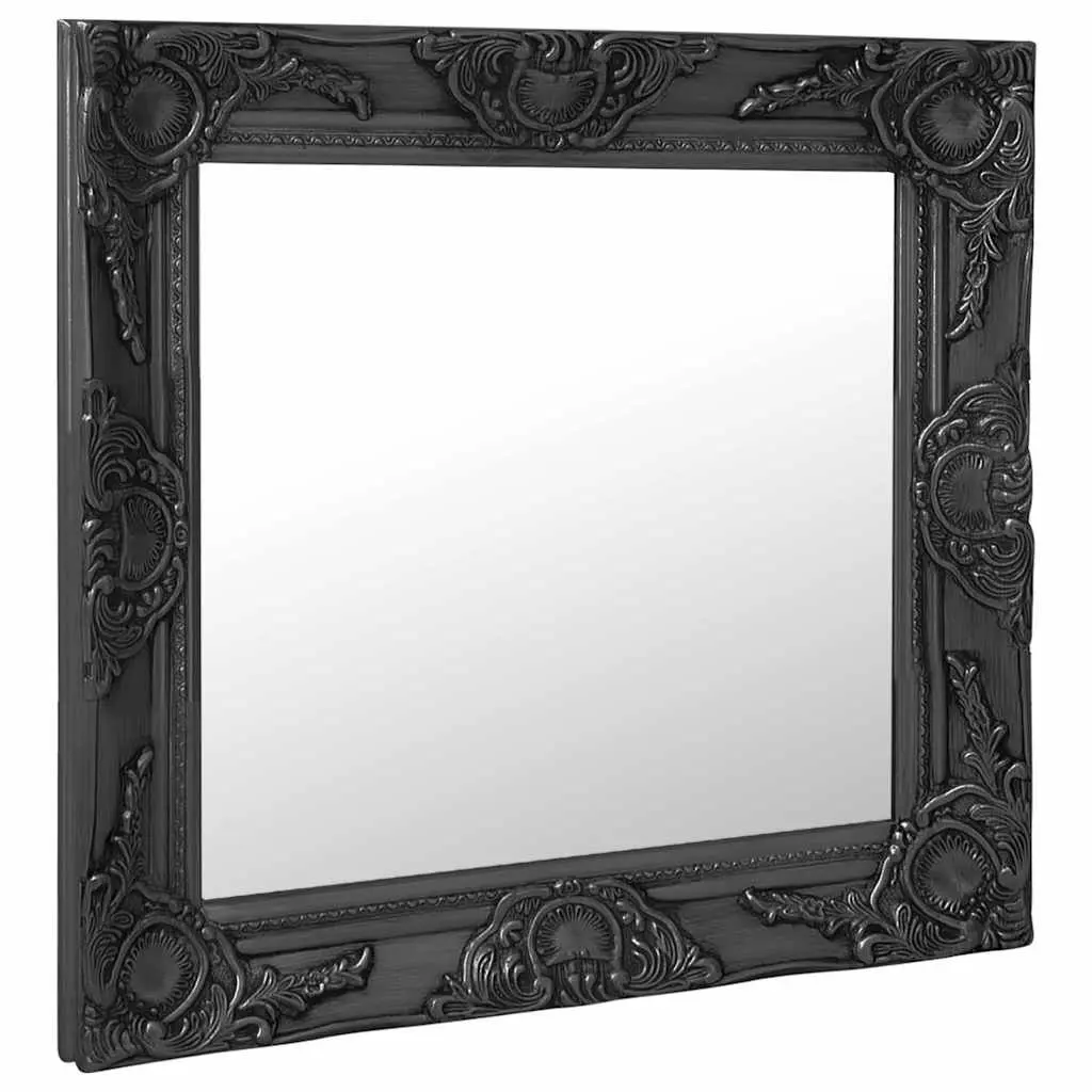 Wall Mirror 60x60 cm Black Ornate Baroque Style Decorative Frame