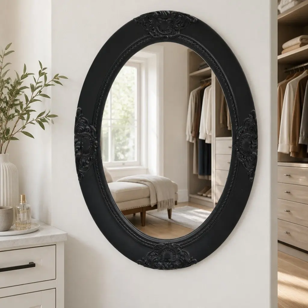 Wall Mirror 50x70 cm Baroque Style Ornate Frame Black Decor