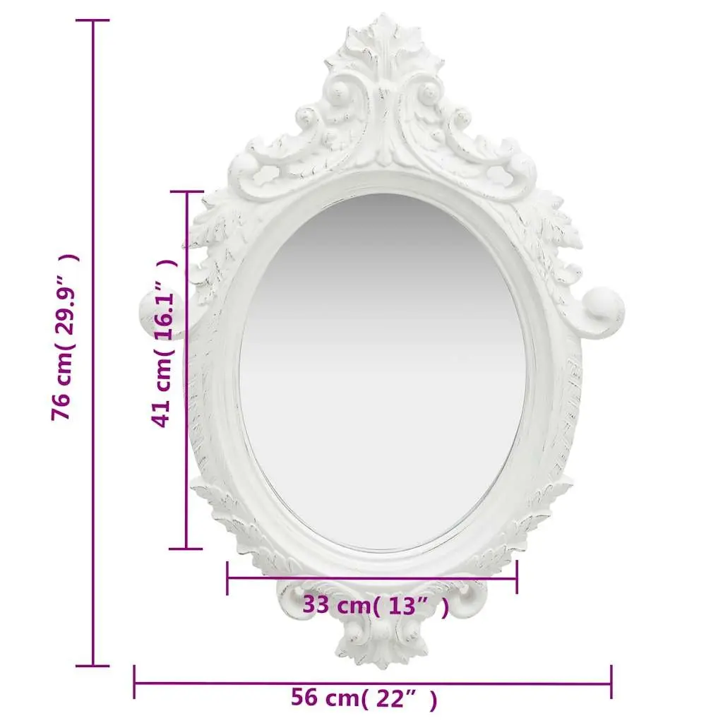 Wall Mirror 56x76 cm Ornate Castle Style White Frame Decor Dressing Room
