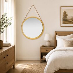 Stylish Round Mirror with Adjustable Strap in Gold