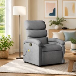 Stylish Grey Reclining Chair with Massage Functionality