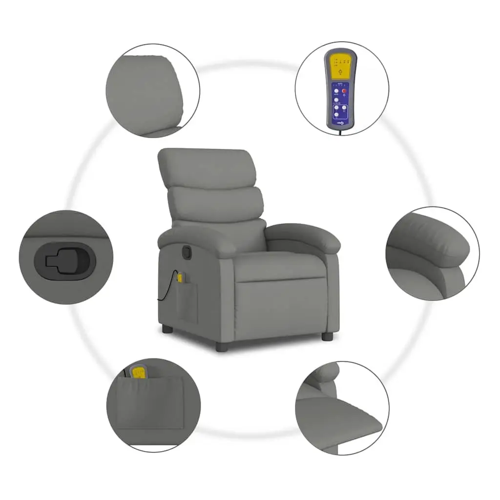 Recliner Chair Dark Grey Fabric Manual Vibration Massage Armchair with Padded Seating