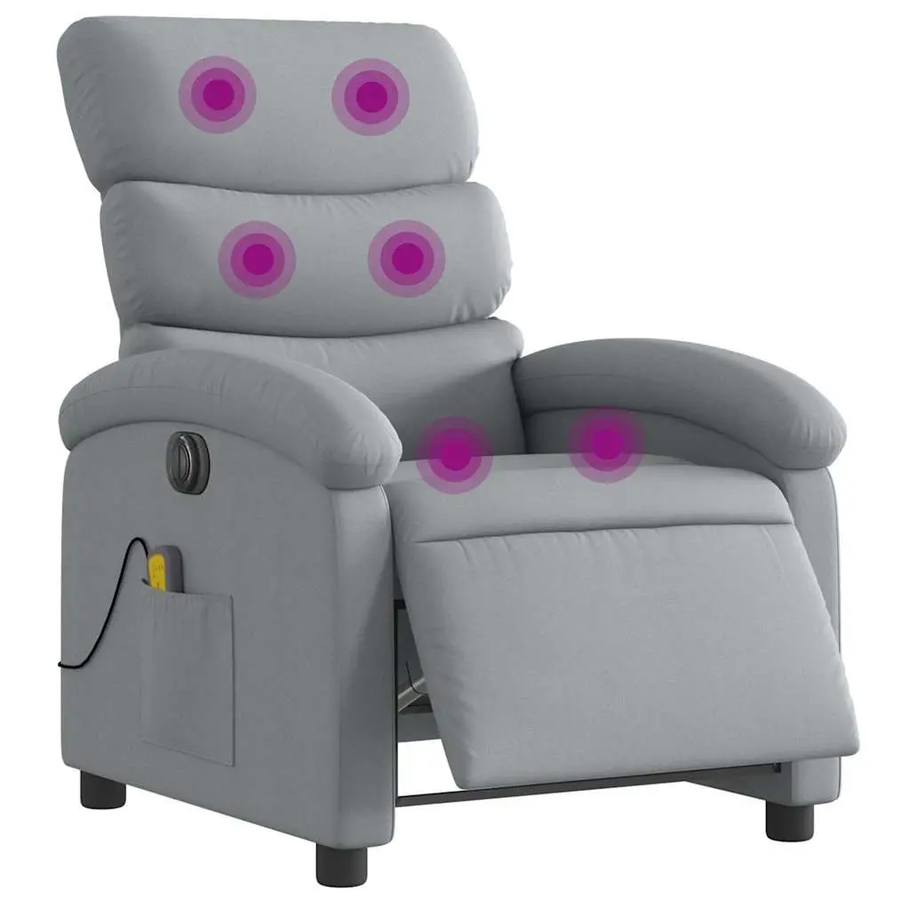 Electric Massage Recliner Chair Grey Fabric 6 Massage Points Adjustable Reclining Function