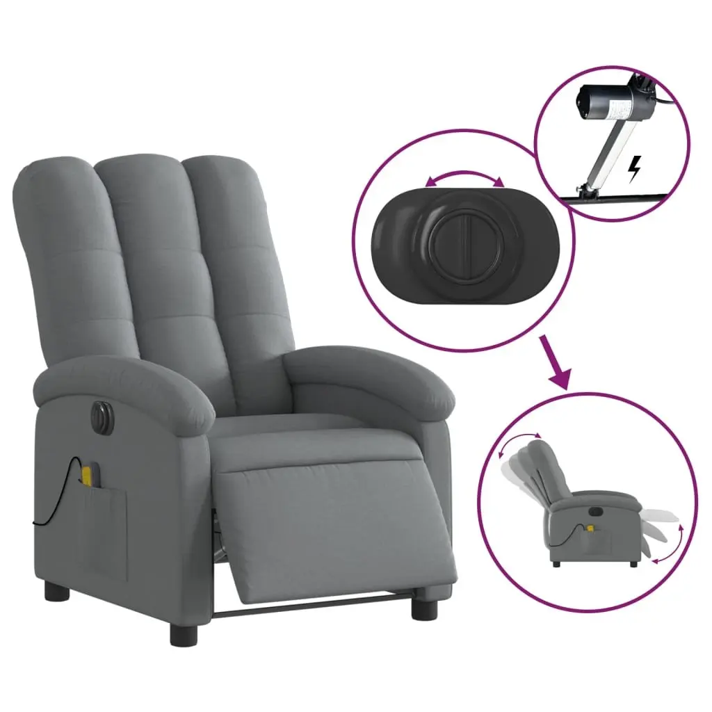 Electric Massage Recliner Chair Grey Fabric Adjustable Footrest 6 Massage Points