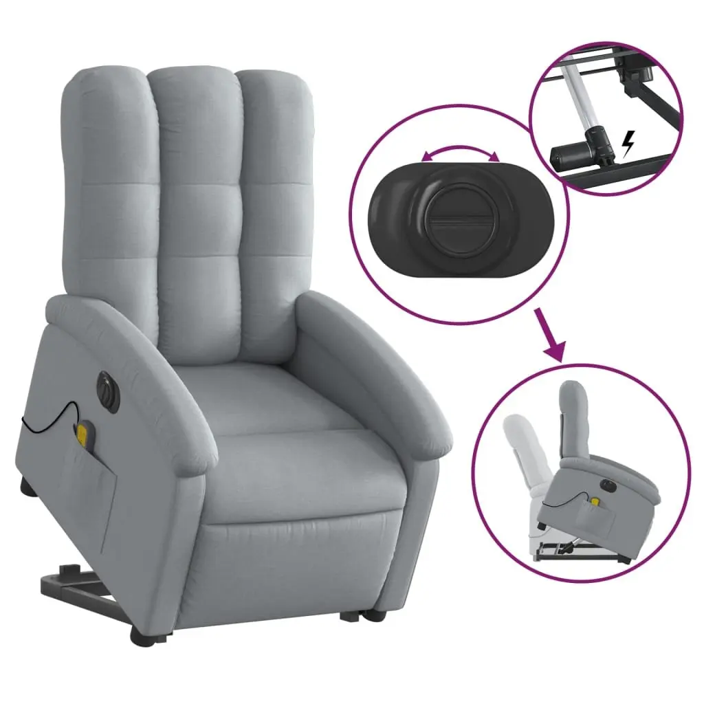 Electric Massage Recliner Chair Grey Fabric Power Lift and Recline