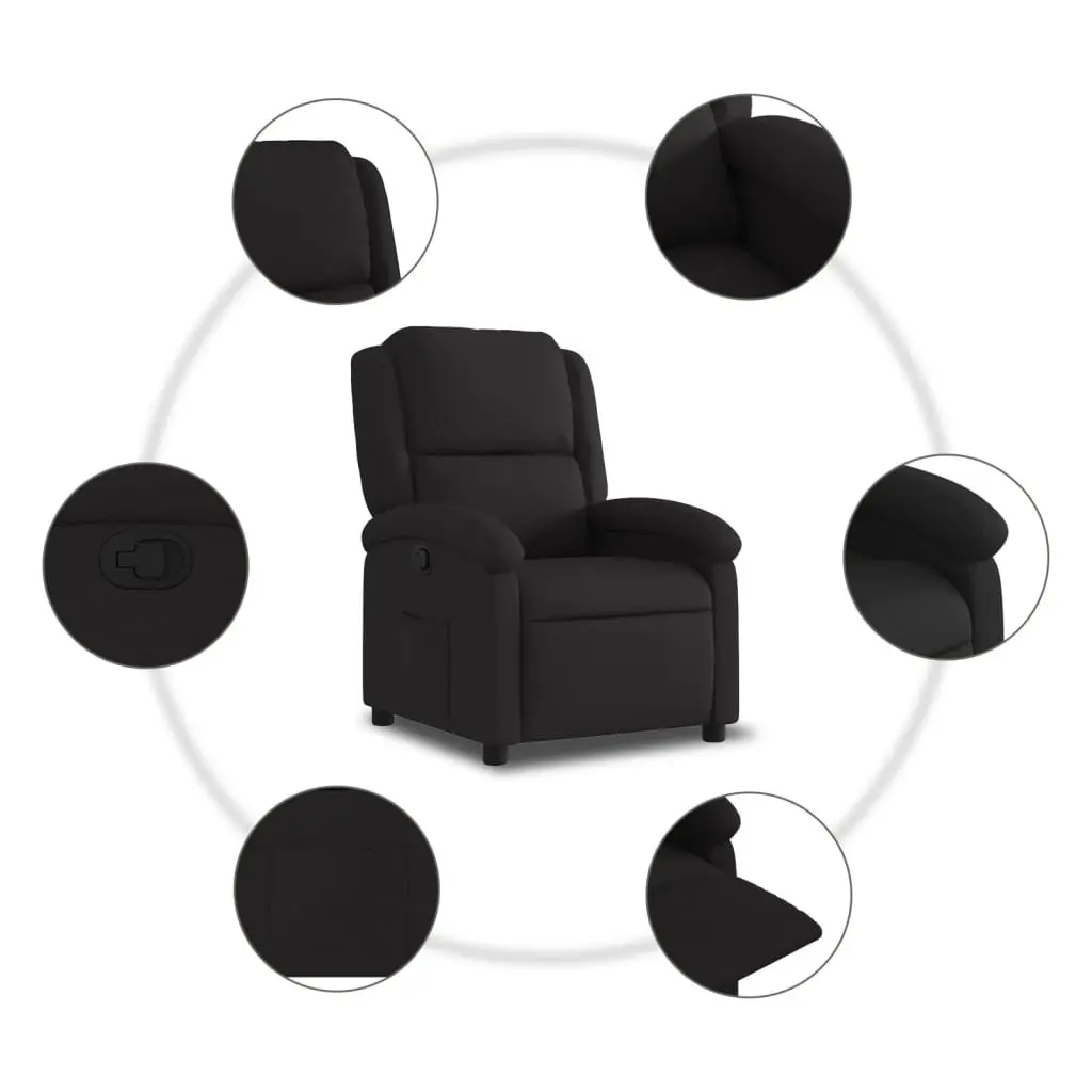 Recliner Chair Black Fabric Manual Reclining Armchair with Padded Seat and Side Pocket