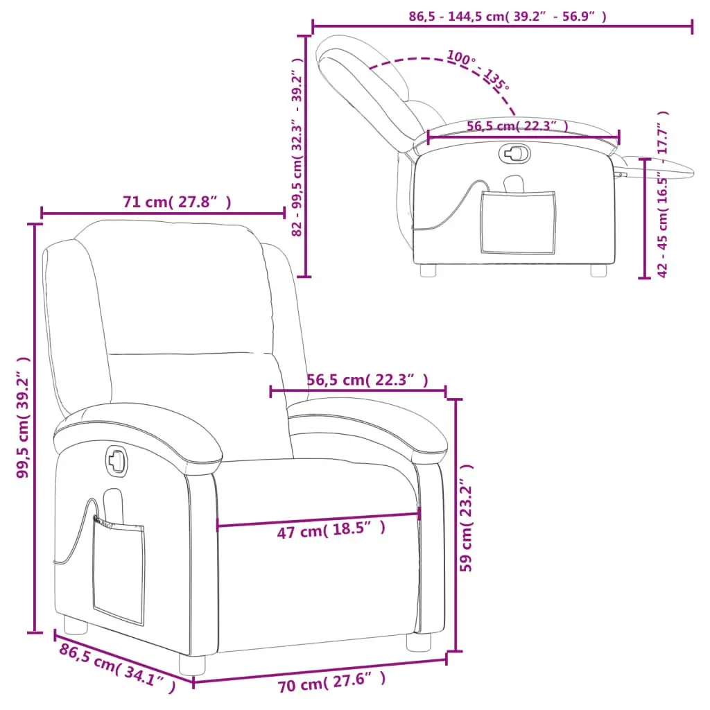 Massage Recliner Chair Grey Fabric Manual Recline 6 Vibration Points