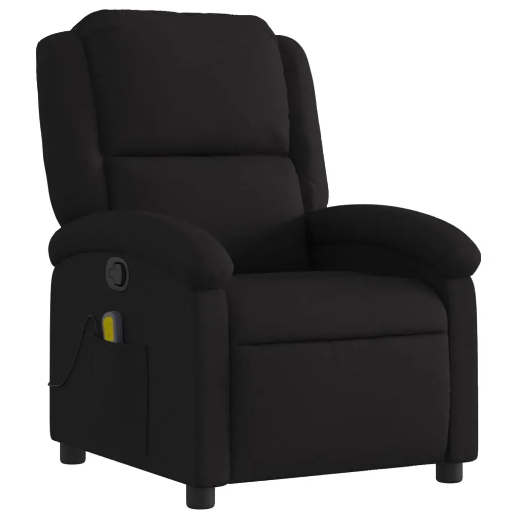 Massage Recliner Chair Black Fabric Manual Recline 6 Massage Points Adjustable Footrest