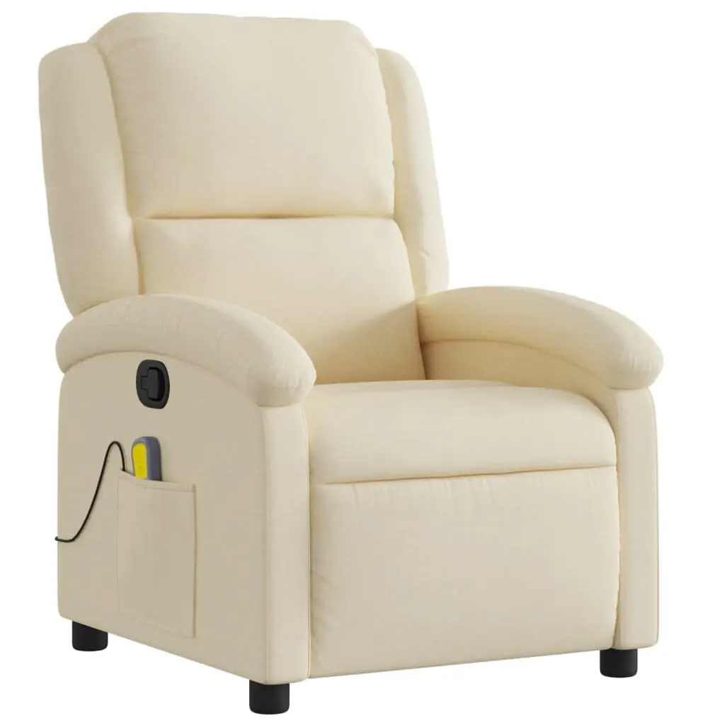 Massage Recliner Chair Cream Fabric Manual Recline Adjustable Backrest 6 Vibration Points