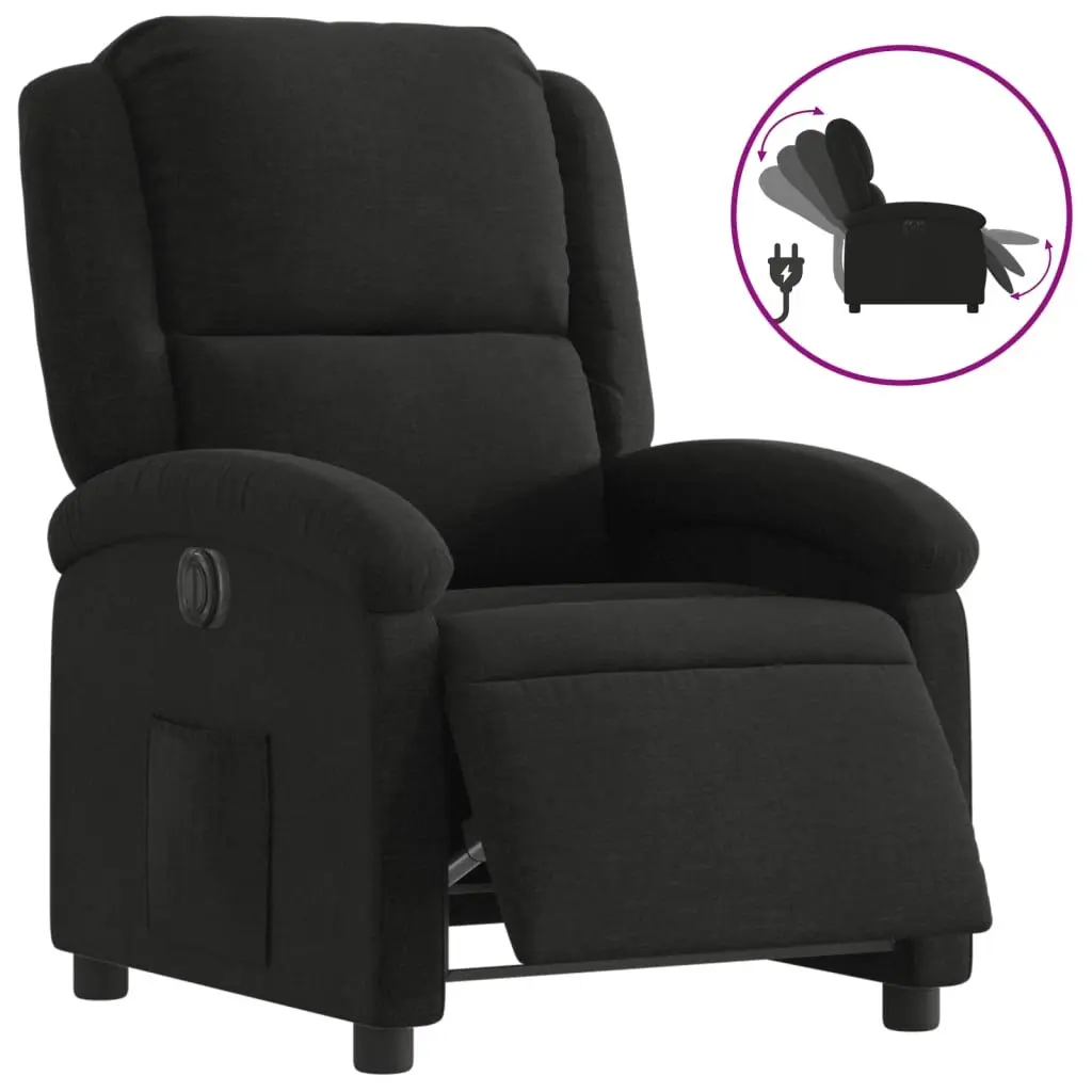Electric Recliner Armchair Black Fabric Motorized Adjustable Backrest and Footrest