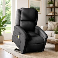 Stand Up Massage Recliner Chair Black Fabric Electric Power Lift Recline