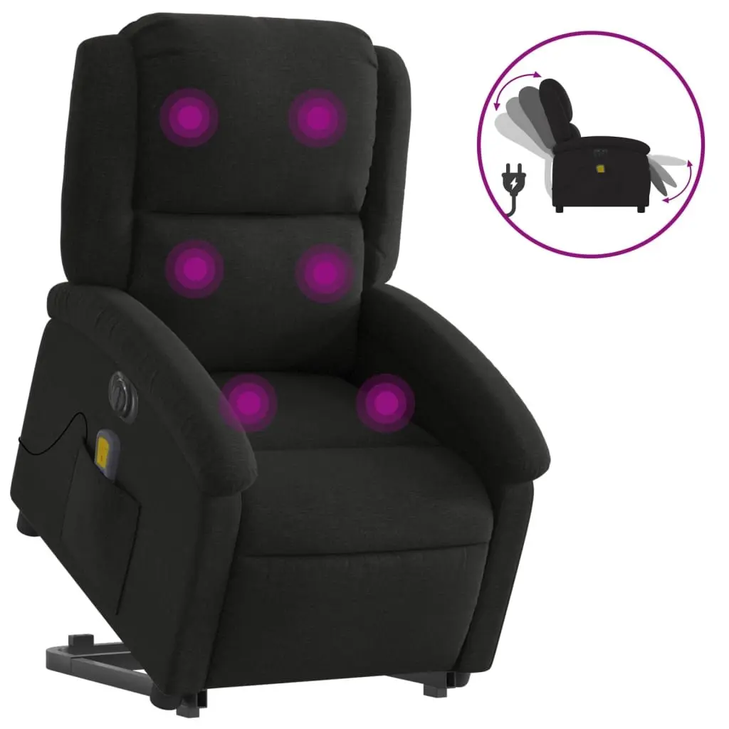 Electric Massage Recliner Chair Black Fabric Power Lift Electric Recline Vibration Massage