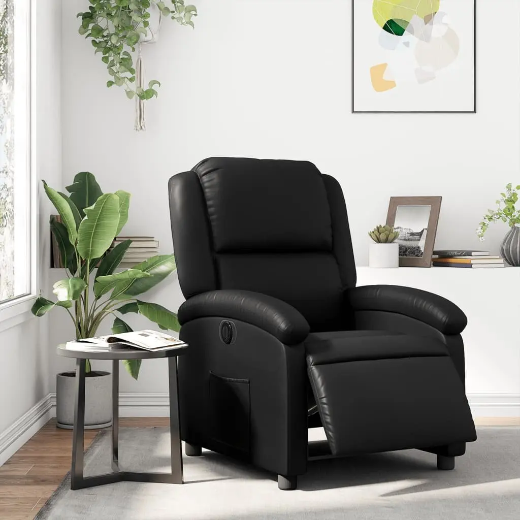 Electric Recliner Armchair Black Faux Leather Remote Control Adjustable Footrest