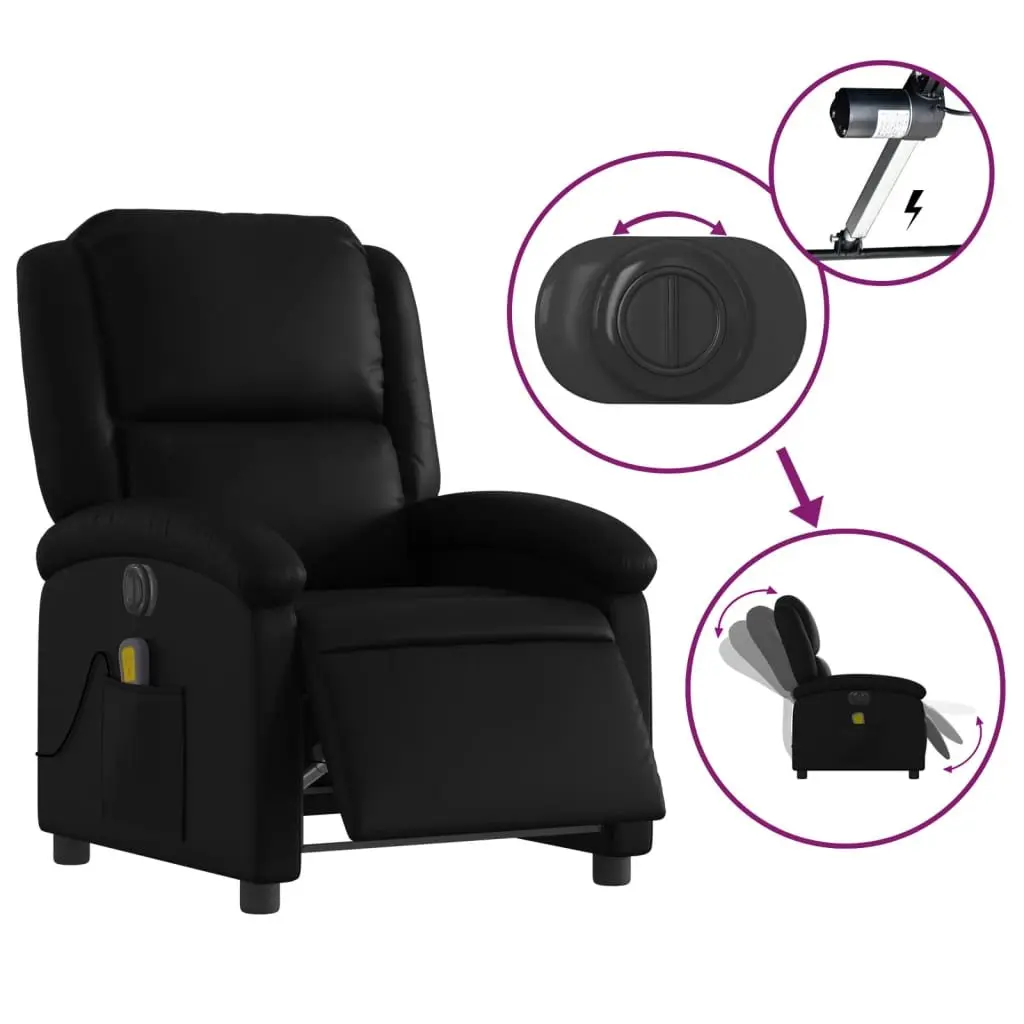 Electric Massage Recliner Chair Black Faux Leather 6 Massage Points Automatic Reclining