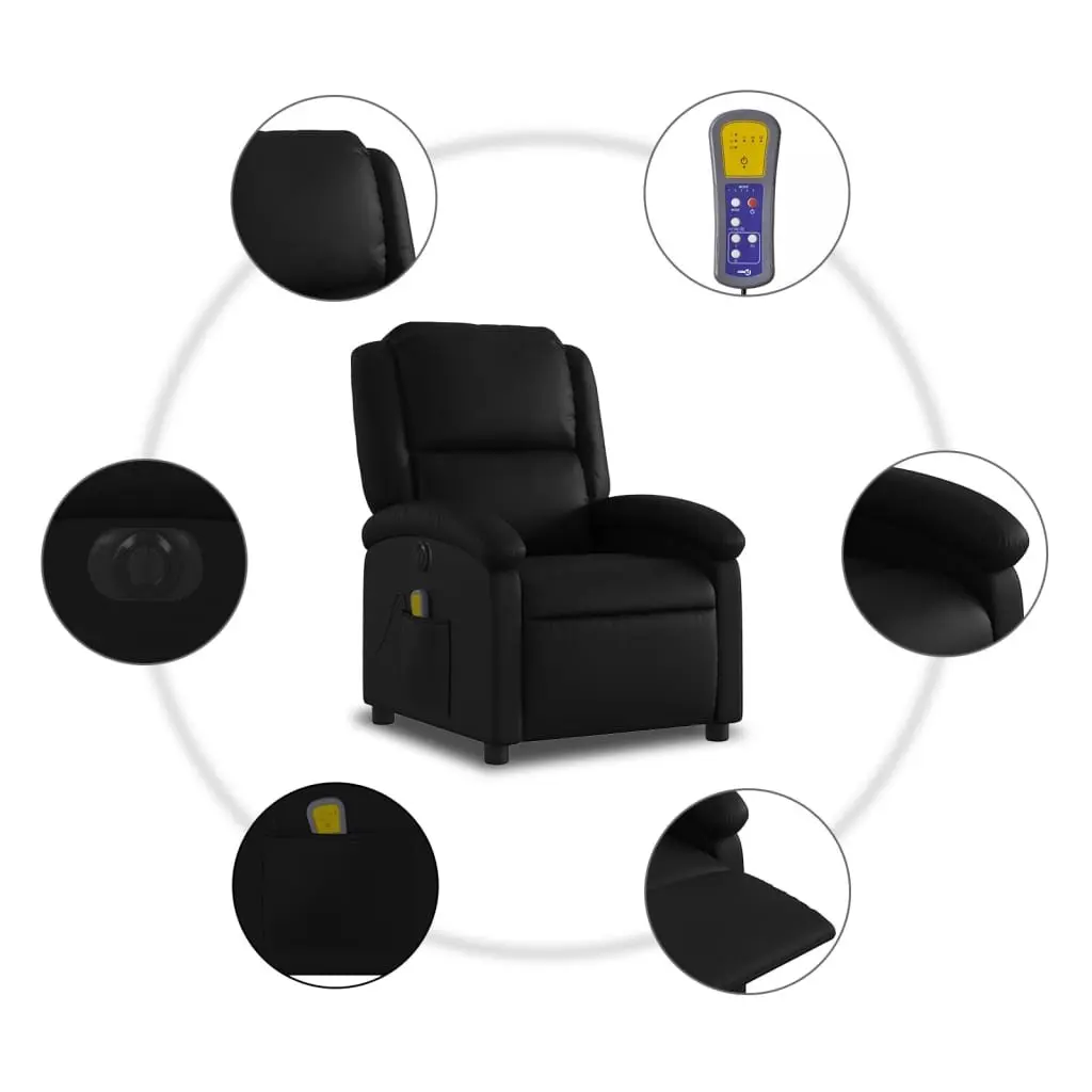 Electric Massage Recliner Chair Black Faux Leather 6 Massage Points Automatic Reclining