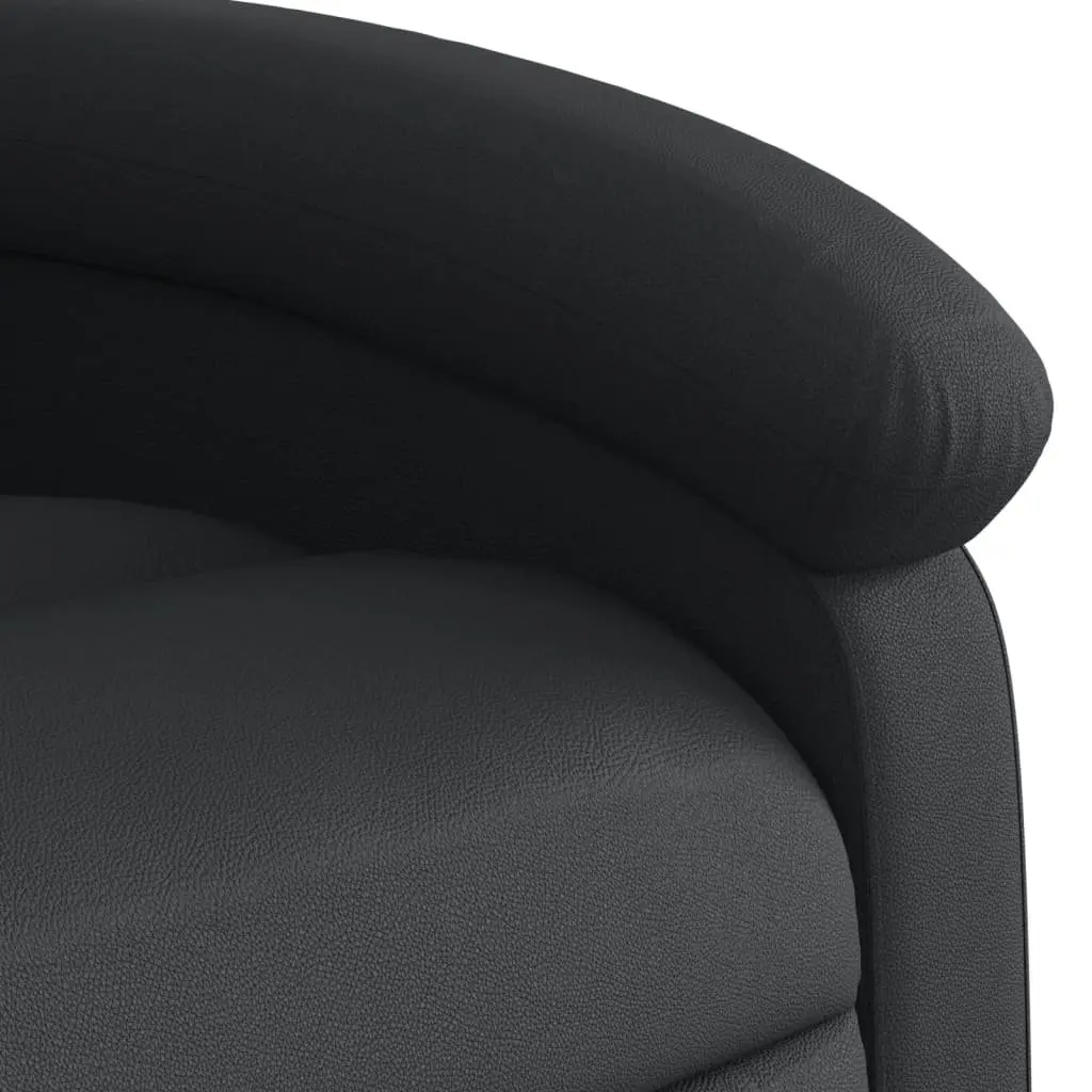 Recliner Chair Black Real Leather Manual Reclining Armchair with Adjustable Footrest and Backrest